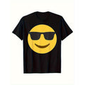 Black Cotton T-Shirt with Vibrant Yellow joyful TNF & Fashion Glasses Graphic - Casual Short Sleeve Crew Neck Tee,...
