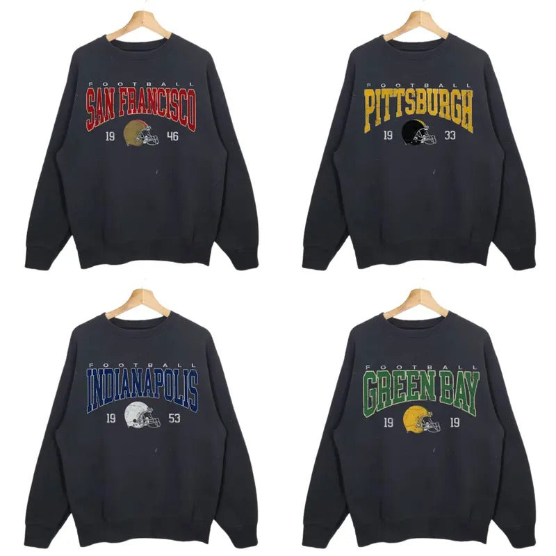 Black Crewneck Sweatshirt - Classic Fit for All Football Teams T-Shirts, Hoodie | RetroVerseTees.com
