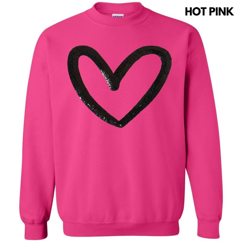 Black Cut Out Heart Sequin Patch Sweatshirt T-Shirts, Hoodie | RetroVerseTees.com