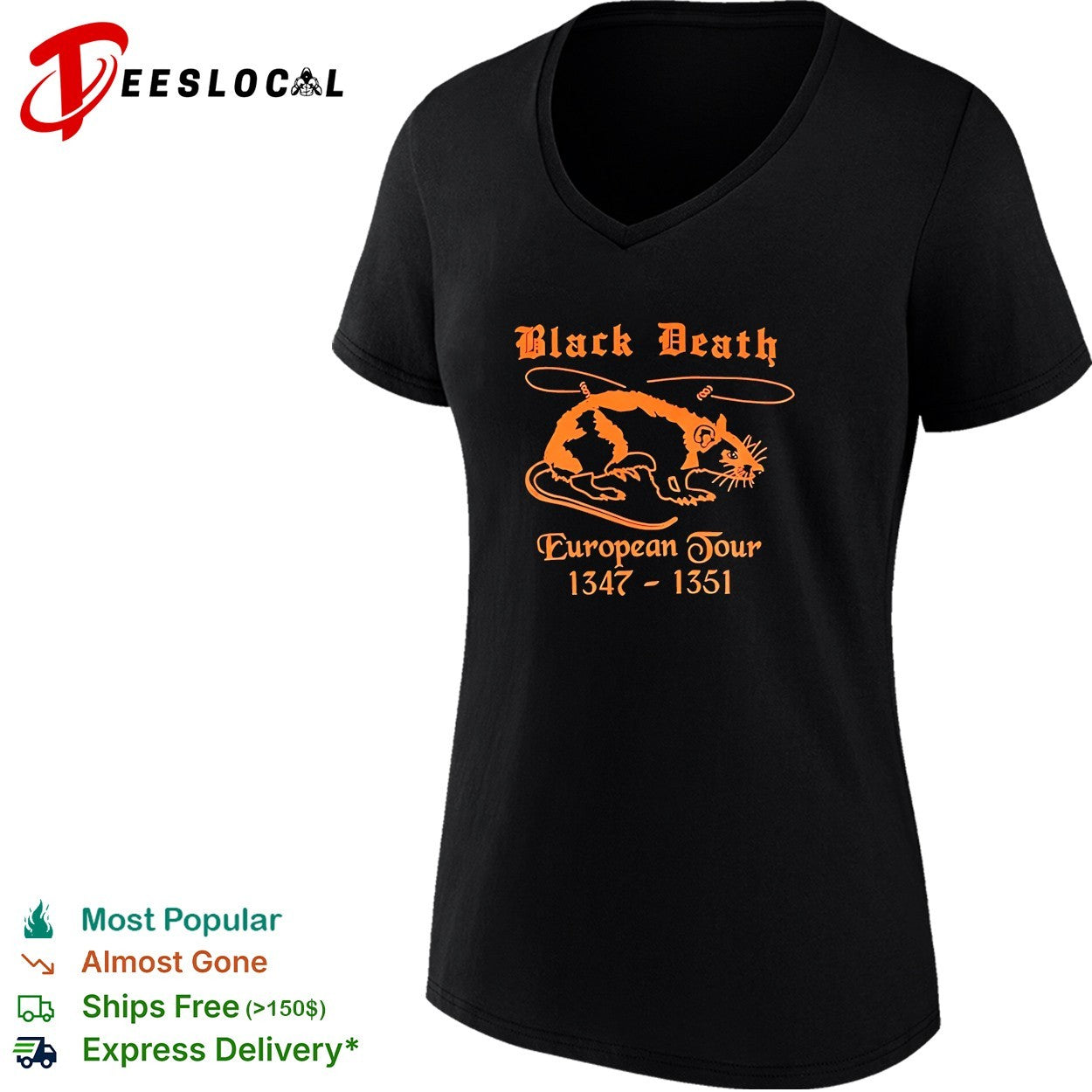 Black Death European Tour 1347 1351 rat plague parody shirt