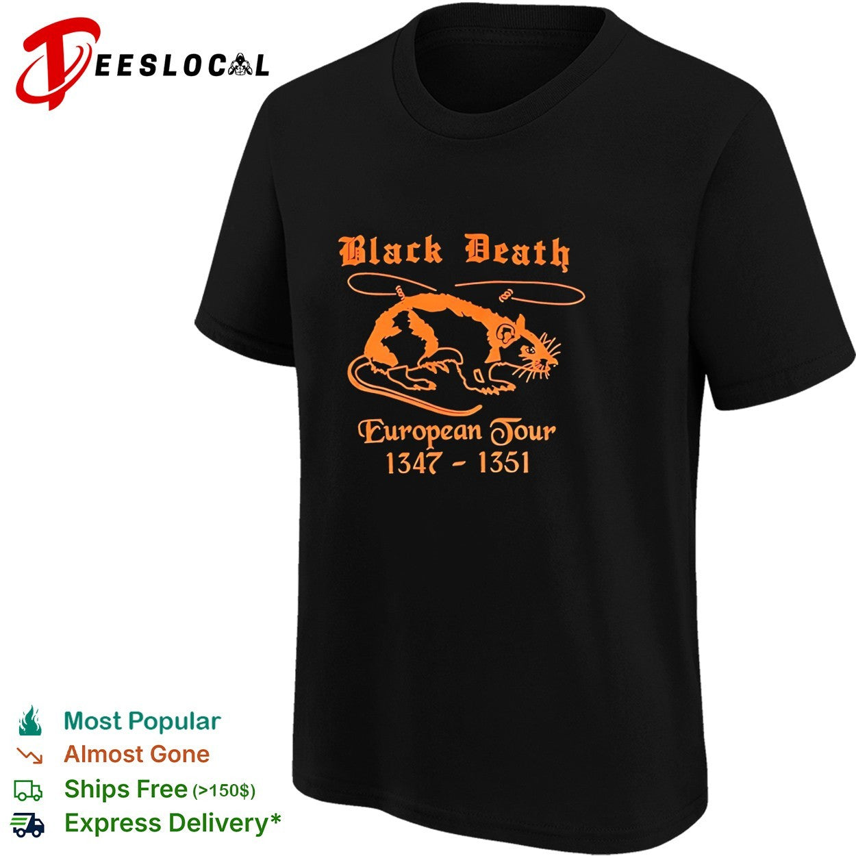 Black Death European Tour 1347 1351 rat plague parody shirt