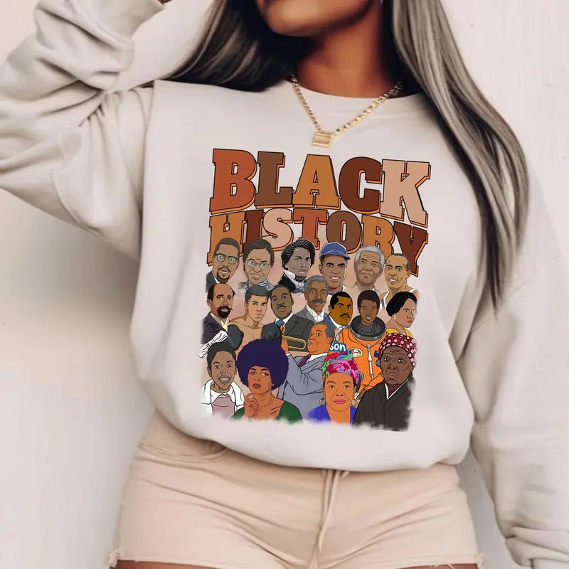Black History Month Characters Tshirt Sweatshirt Hoodie, African American Sweatshirt, Juneteenth Shirt, Unisex Sweater...