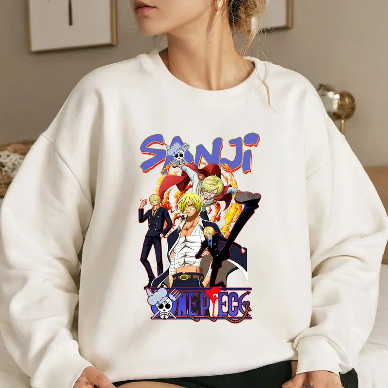 Black Leg Straw Hat OP Shirt Crewneck Hoodie, Anime Shirt Comfort Fabric Sweatshirt | RetroVerseTees.com