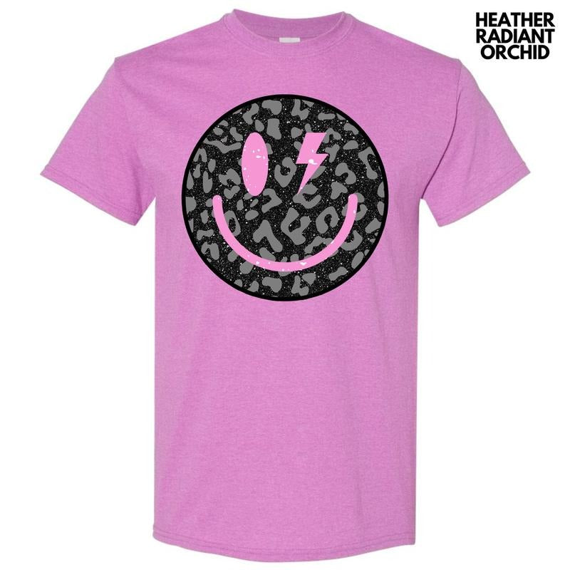 Black Leopard Happy Face Gildan Short Sleeve T-Shirt 'NLB' Hoodie, Sweatshirt | RetroVerseTees.com