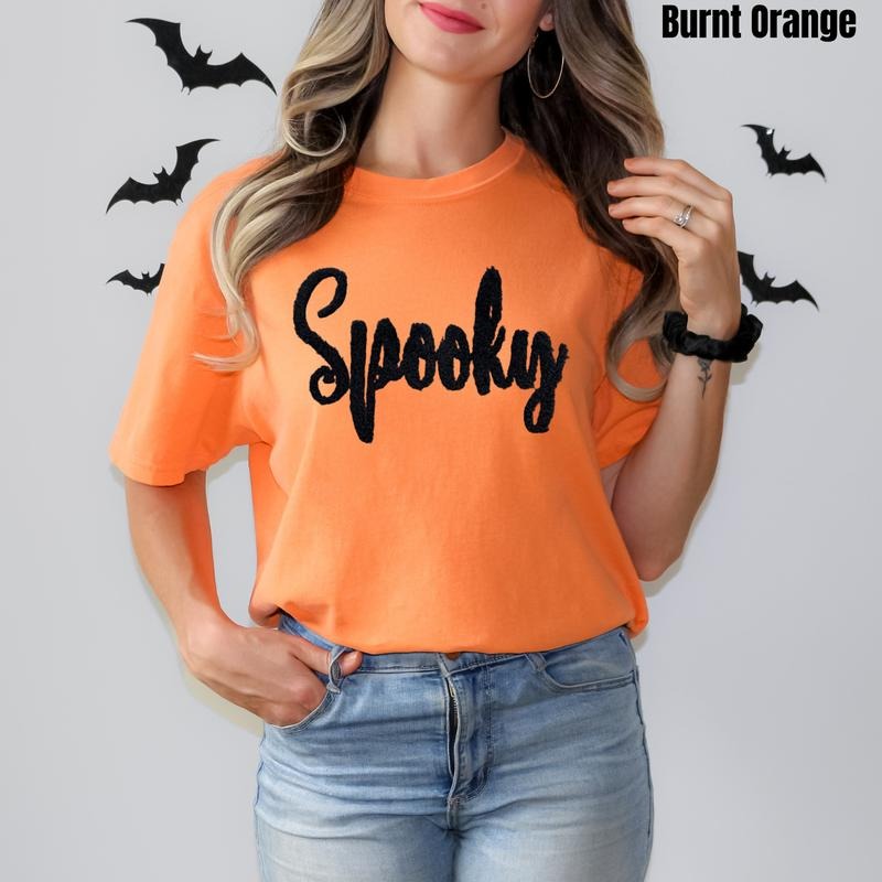 Black Spooky Fluffy Patch Comfort Colors T-Shirt Hoodie, Sweatshirt | RetroVerseTees.com
