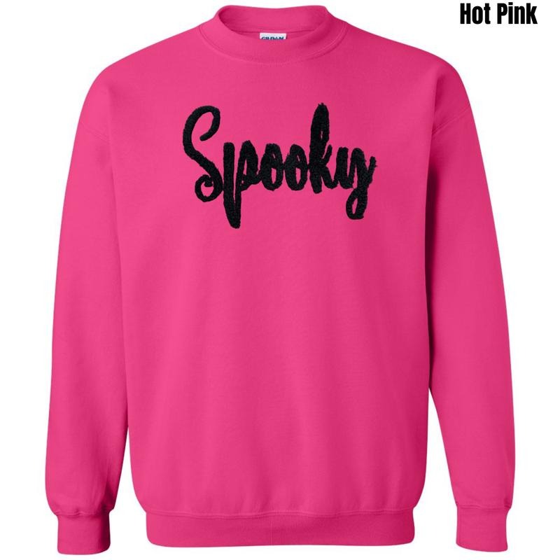 Black Spooky Fluffy Patch Sweatshirt T-Shirts, Hoodie | RetroVerseTees.com