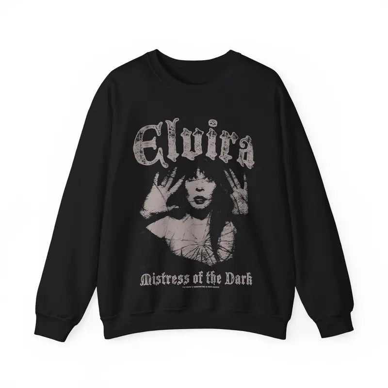 Black Sweatshirt Elvira Mistress of Darkness Unisex Collection T-Shirts, Hoodie | RetroVerseTees.com