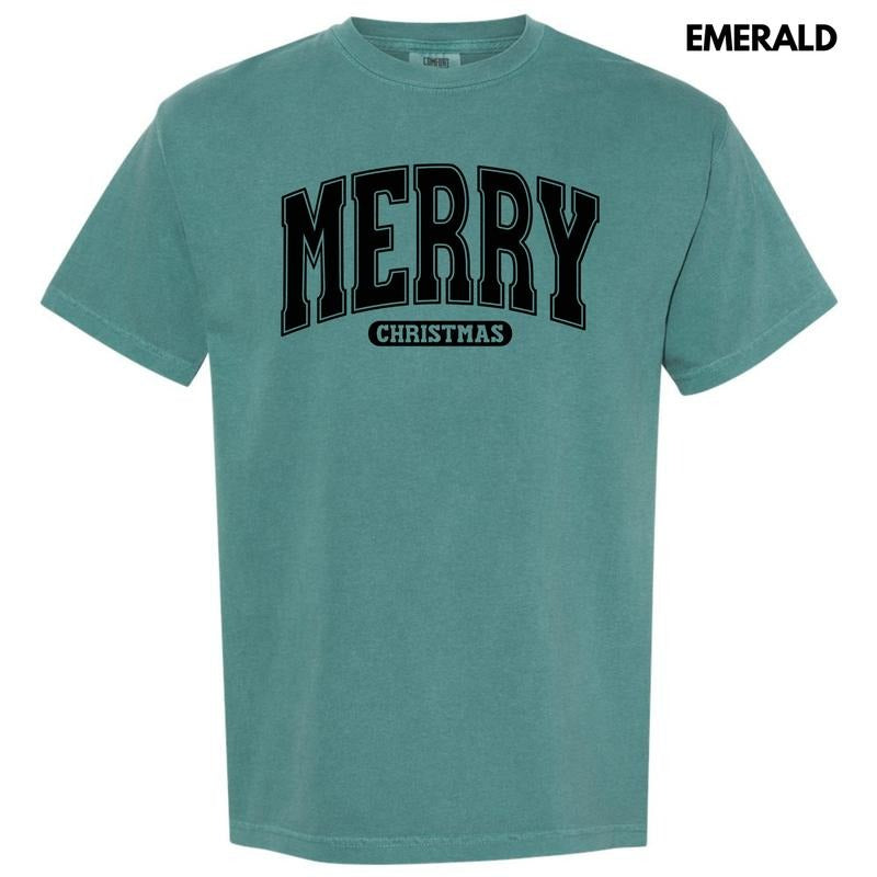 Black Varsity Merry Christmas Comfort Colors T-Shirt 'NLB' Hoodie, Sweatshirt | RetroVerseTees.com