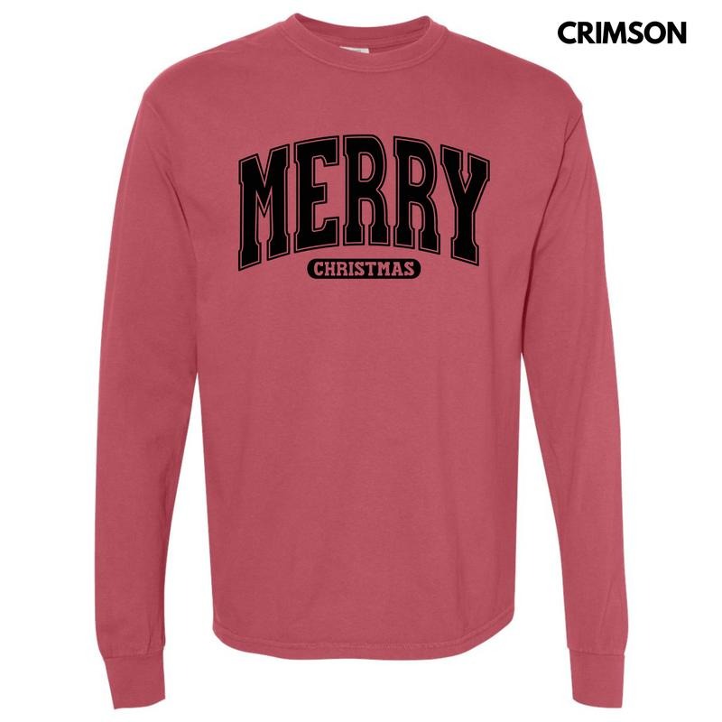 Black Varsity Merry Christmas Long Sleeve Comfort Colors T-Shirt 'NLB' Hoodie, Sweatshirt | RetroVerseTees.com