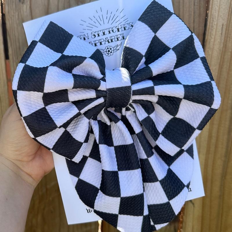 Black and White Racer Checkered Giant Coquette Sailor Bow With Clip T-Shirts, Hoodie, Sweatshirt | RetroVerseTees.com