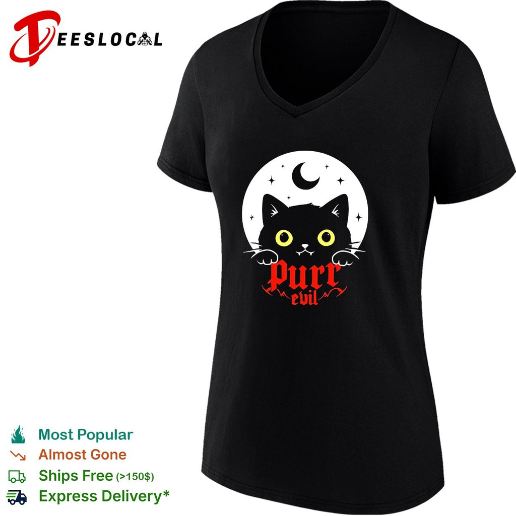 Black cat purr evil moon shirt