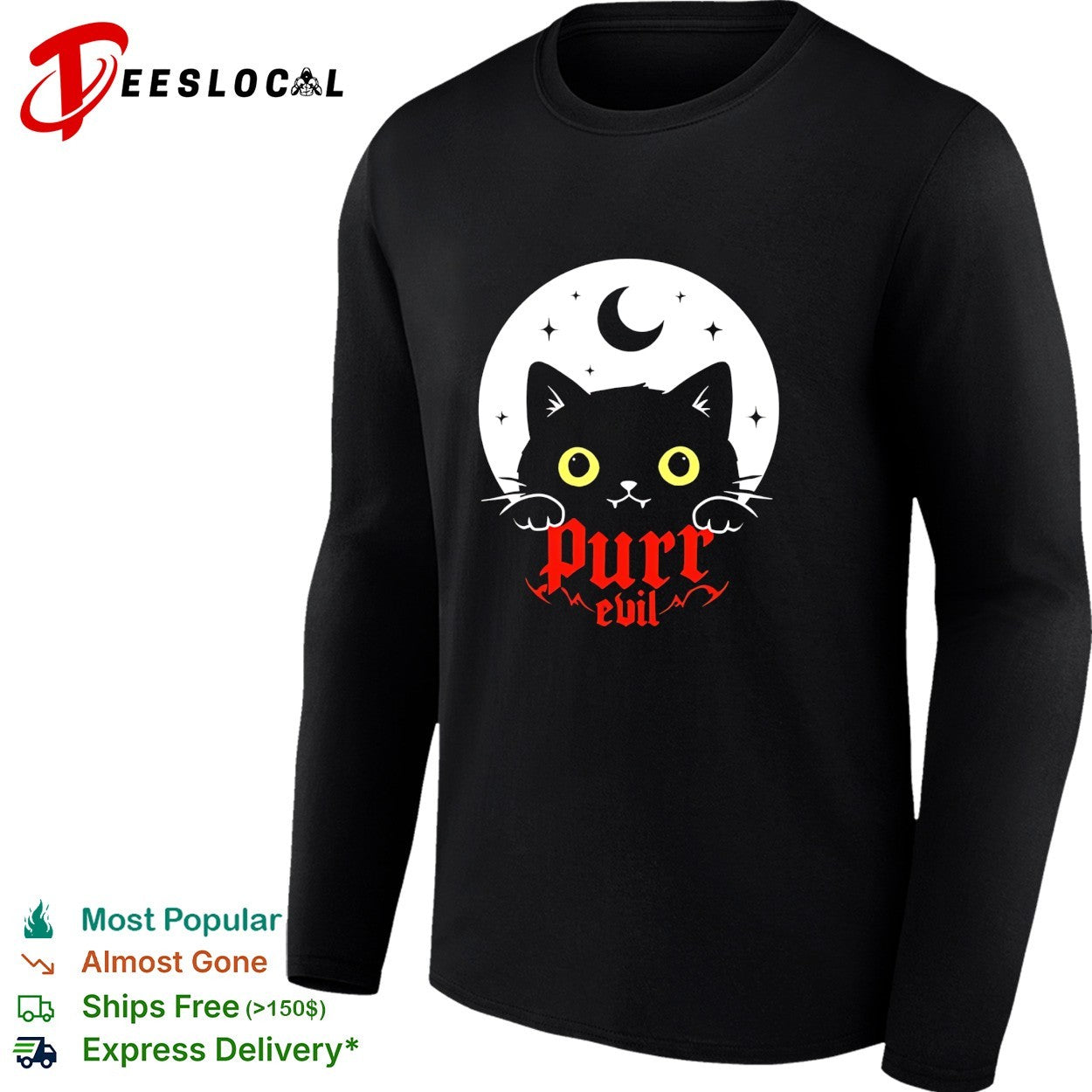 Black cat purr evil moon shirt