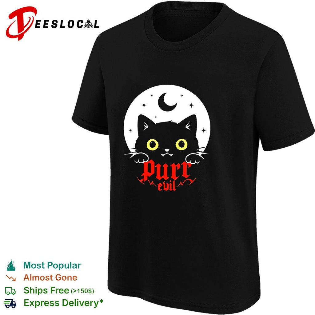 Black cat purr evil moon shirt