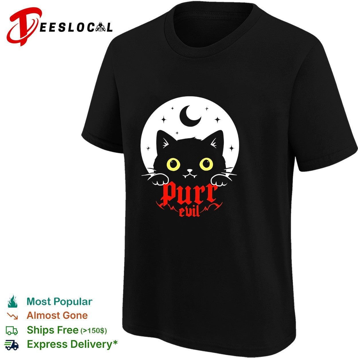Black cat purr evil moon shirt