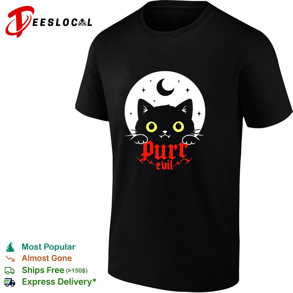 Black cat purr evil moon shirt