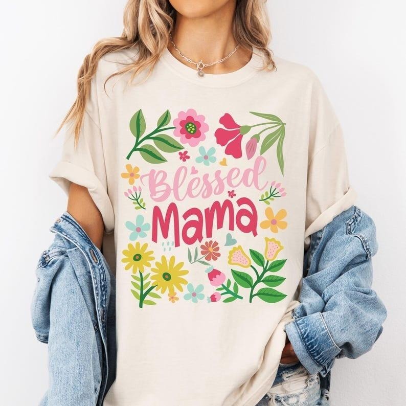 Blessed Mama, Christian Mama, Womenswear Medium T-Shirts, Hoodie, Sweatshirt | RetroVerseTees.com