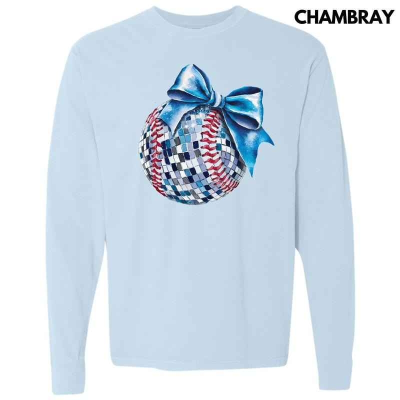 Blue Baseball Dazzling Disco Long Sleeve Comfort Colors T-Shirt 'NLB' Hoodie, Sweatshirt | RetroVerseTees.com