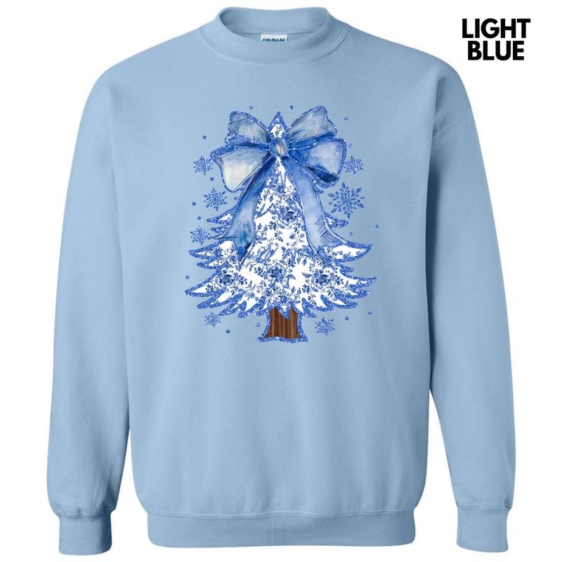 Blue Chinoiserie Christmas Tree Sweatshirt 'NLB' T-Shirts, Hoodie | RetroVerseTees.com