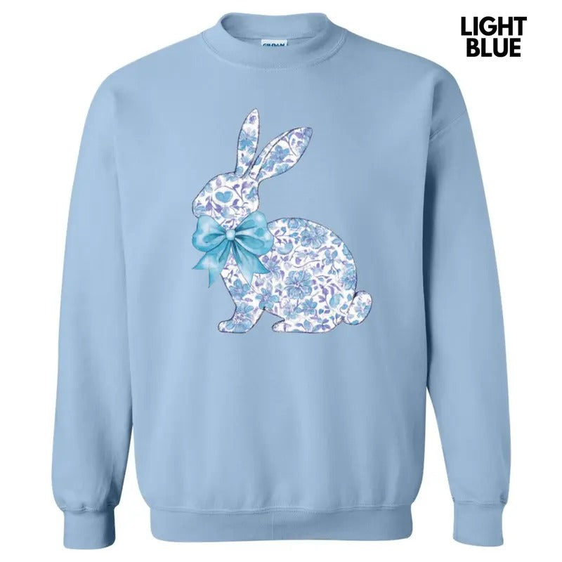 Blue Floral Easter Bunny Sweatshirt T-Shirts, Hoodie | RetroVerseTees.com