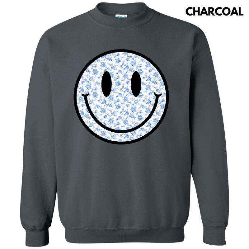 Blue Floral Happy Face Sweatshirt 'NLB' T-Shirts, Hoodie | RetroVerseTees.com