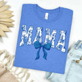 Blue Floral Mama with Bow Graphic Tee Hoodie, Sweatshirt | RetroVerseTees.com