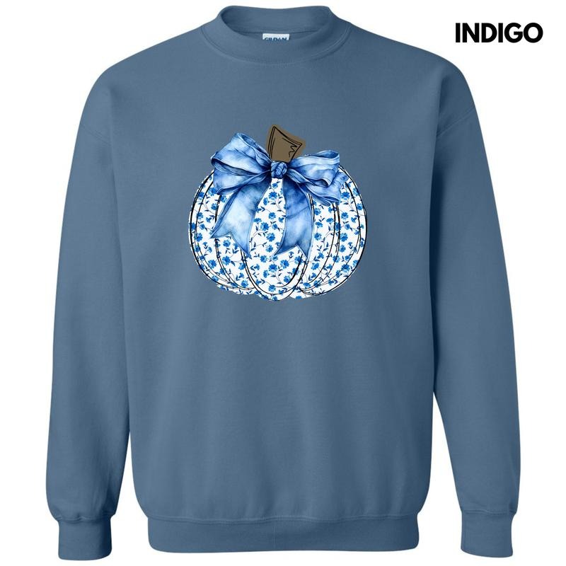 Blue Floral Pumpkin Sweatshirt 'NLB' T-Shirts, Hoodie | RetroVerseTees.com