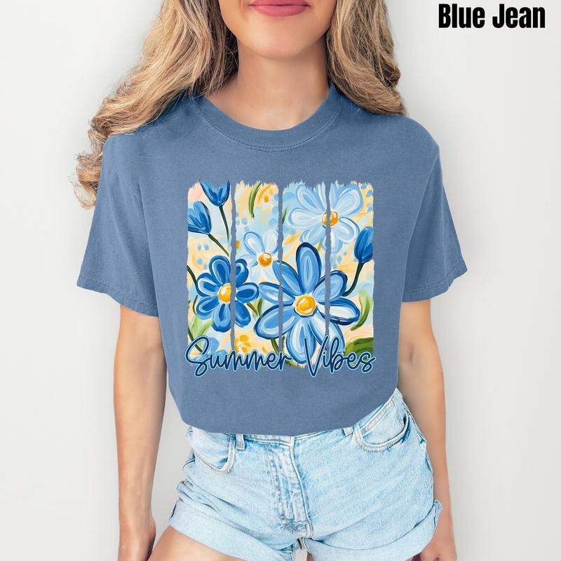Blue Flower Summer Vibes Comfort Colors T-Shirt 'NLB' Hoodie, Sweatshirt | RetroVerseTees.com