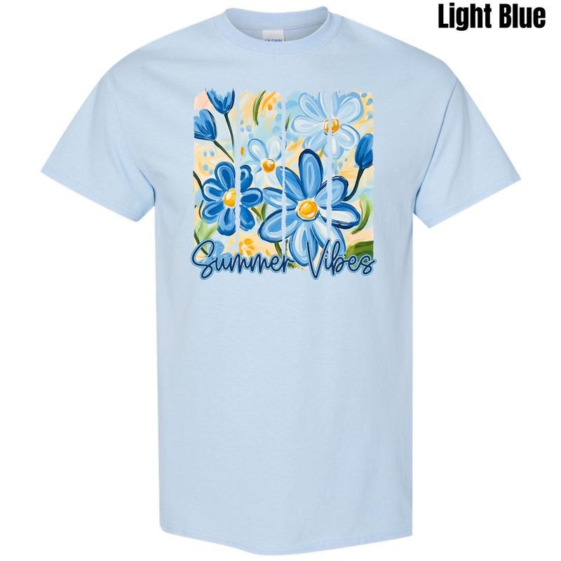 Blue Flower Summer Vibes Gildan Short Sleeve T-Shirt 'NLB' Hoodie, Sweatshirt | RetroVerseTees.com