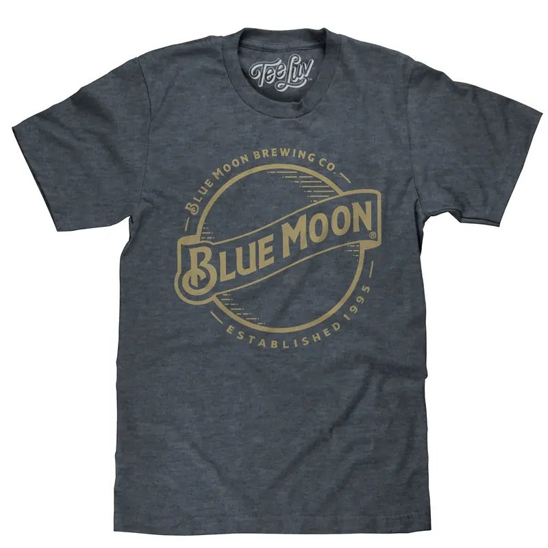 Blue Moon Gold Print Logo T-Shirt - Indigo Hoodie, Sweatshirt | RetroVerseTees.com