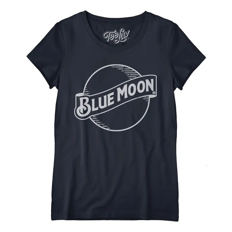 Blue Moon Logo Women's Scoopneck T-Shirt - Navy Hoodie, Sweatshirt | RetroVerseTees.com
