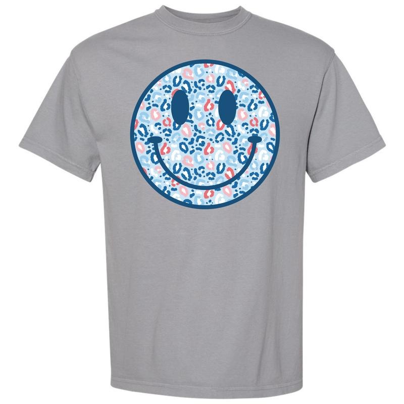 Blue Patriotic Cheetah Happy Face Comfort Colors T-Shirt 'NLB' Hoodie, Sweatshirt | RetroVerseTees.com