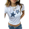 Blue Stars Womens Graphic Baby Tee Two Denim Star Shirt Trendy Aesthetic 90S Grunge Cool Girl Gift For Her Cotton Hoodie,...