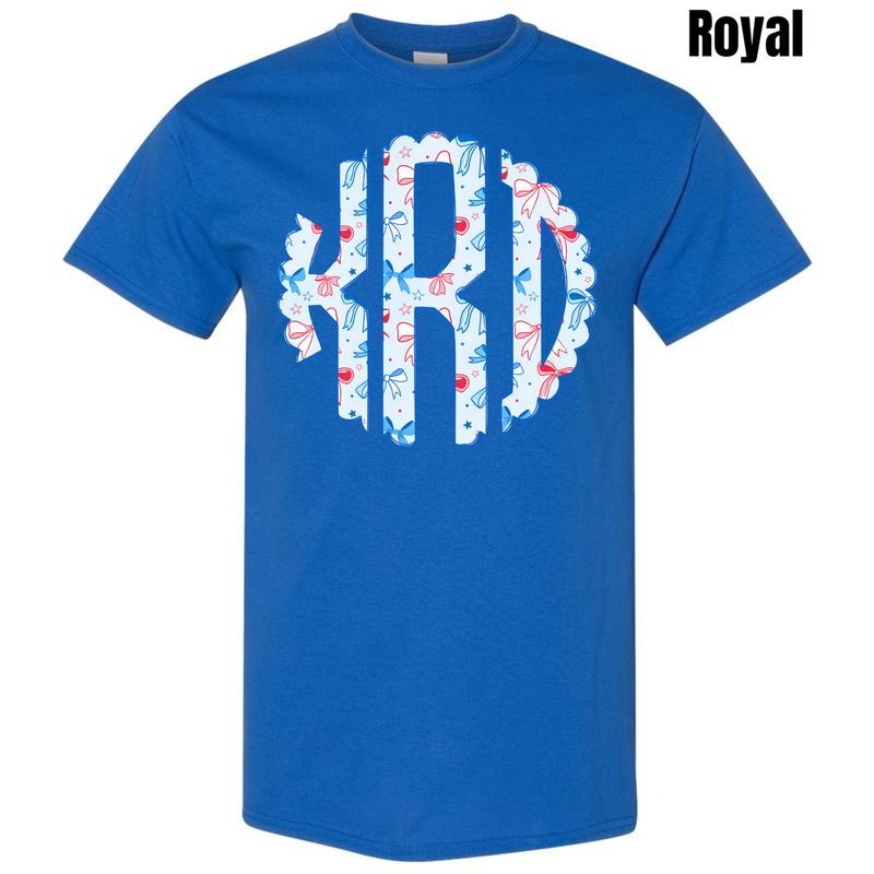 Blue USA Bows Monogram Gildan Short Sleeve T-Shirt 'NLB' Hoodie, Sweatshirt | RetroVerseTees.com