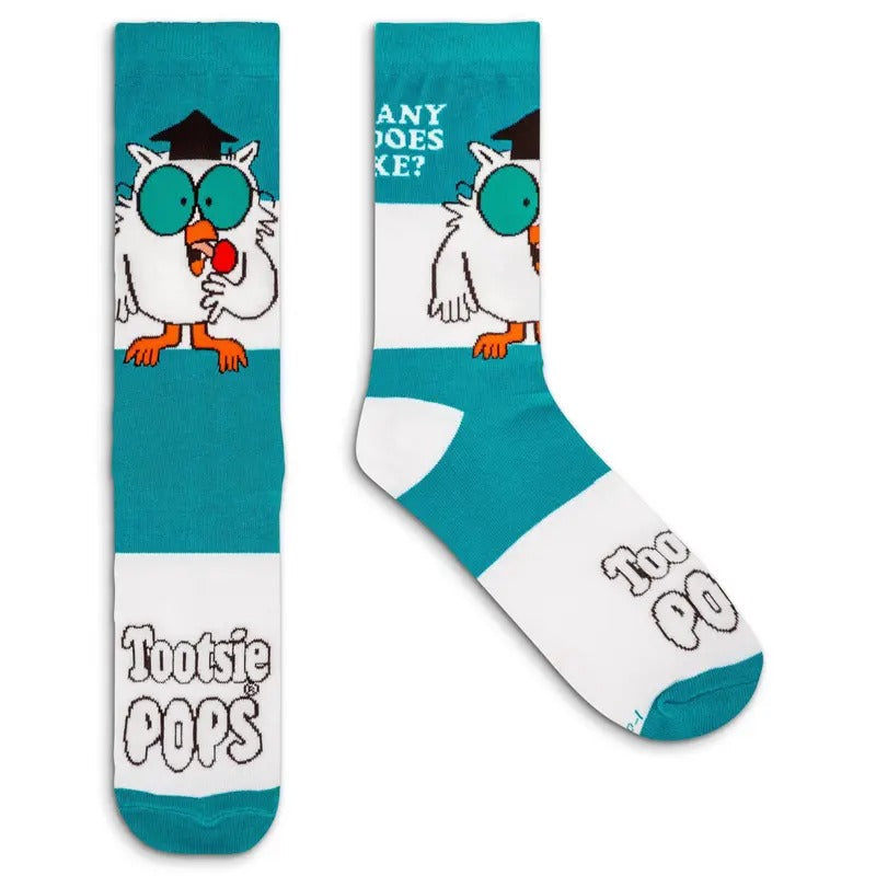 Tootsie Pops Candy Mr Owl How Many Licks Crew Socks - White/Blue T-Shirts, Hoodie, Sweatshirt | RetroVerseTees.com