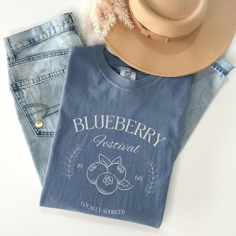 Blueberry Vintage Comfort Colors Shirt, Blueberry Festival Cottagecore Shirt, Summer Fruit Blueberry Tee Cotton Fabric...