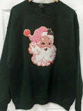 Blushing Santa on Forest Green Sweatshirt T-Shirts, Hoodie | RetroVerseTees.com