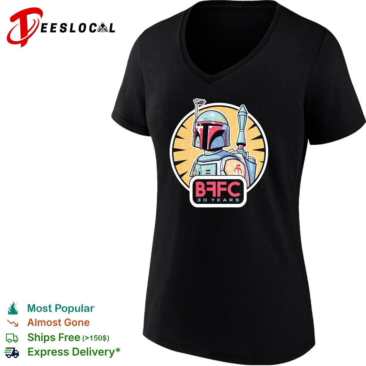 Boba Fett Mandalorian armor BFFC 30 years anniversary badge shirt