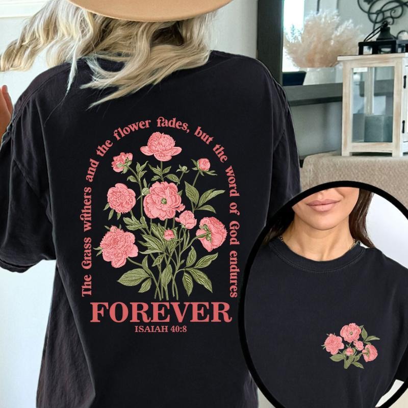 Boho Christian Pattern Shirts, Women Bible Verse T shirt, Jesus Apparel, Vintage Floral Short Sleeve Tops, Flower Graphic...