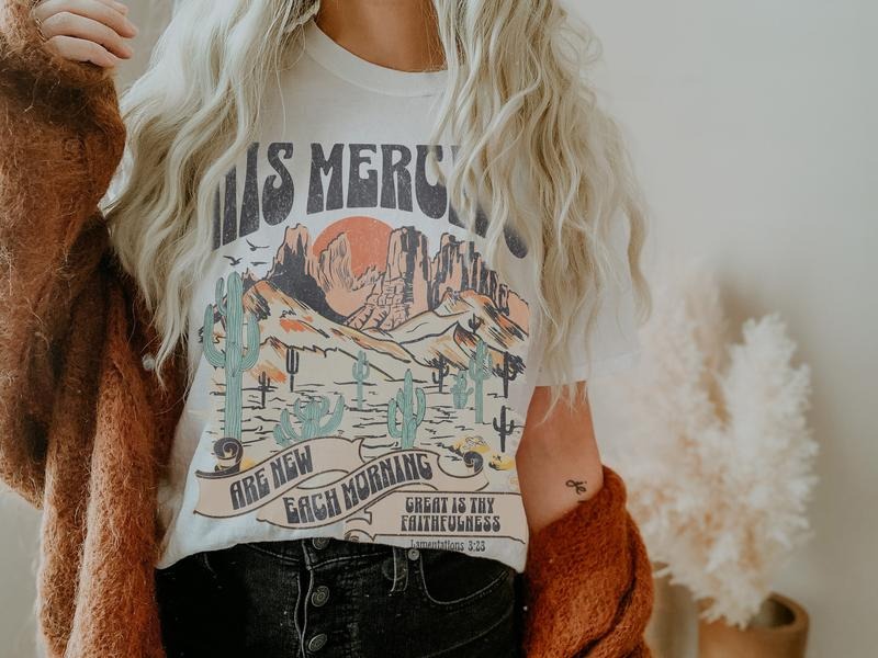 Boho Christian Shirts, Jesus Apparel Faith Based Shirt His Mercies Are New Best Price Hoodie, Sweatshirt | RetroVerseTees.com