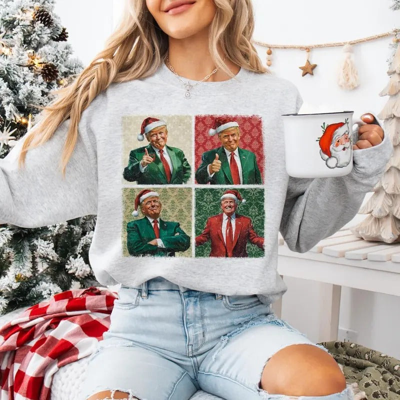 Boho Christmas Trump Sweatshirt, Happy Holidays Sweatshirt, Merry Vibes Sweatshirt, My President, 2024 Trump Sweatshirt,...