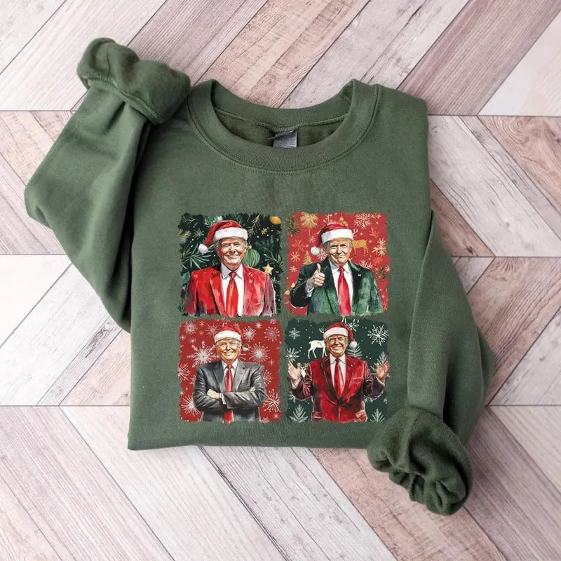 Boho Christmas Trump Sweatshirt, Santa Trump Christmas Shirt, Make Christmas Great Again Trump Cotton Crewneck Hoodie