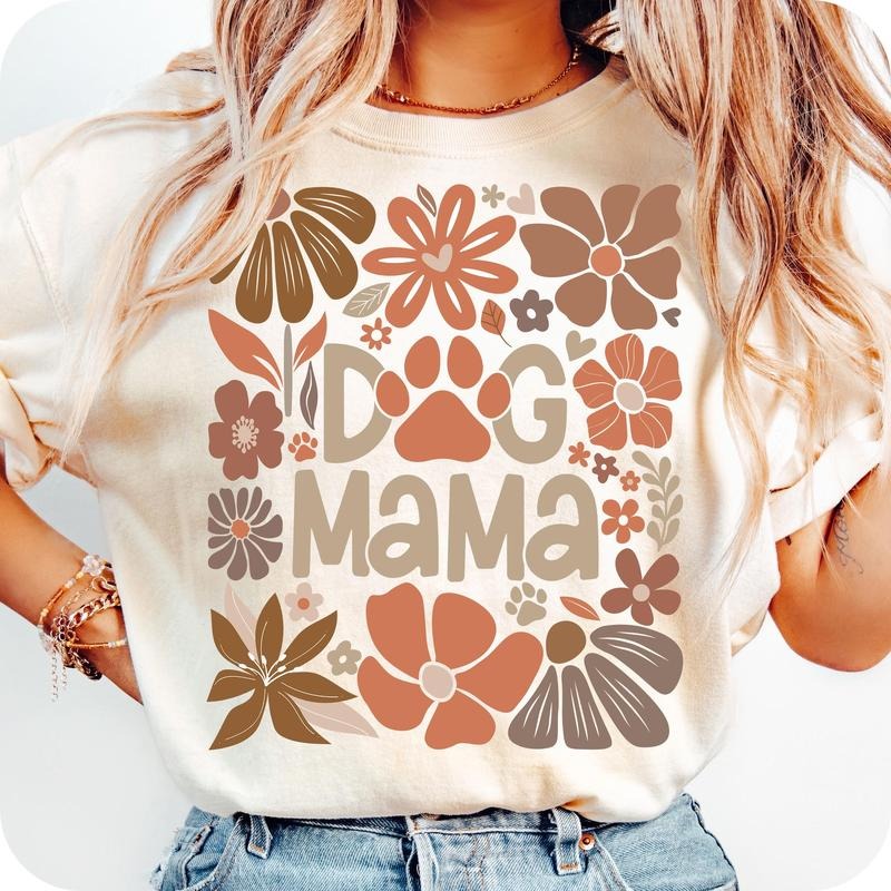 Boho Dog Mama Floral T-Shirt, Dog Mama T-Shirt, Dog Lover T-Shirt, Mom Life T-Shirt, Dog Coquette T-Shirt, Dog Mama Shirt...