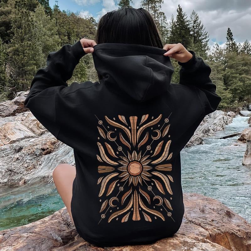 Boho Radiant Sun Hoodie T-Shirts, Sweatshirt | RetroVerseTees.com