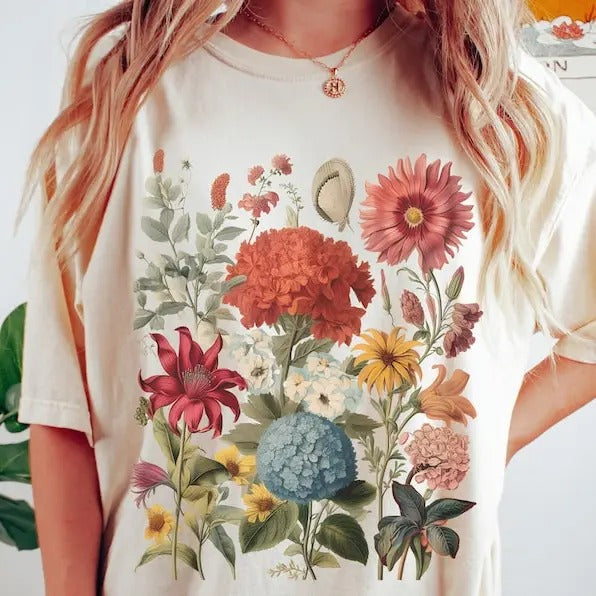 Boho Wildflowers Cottagecore Shirt, Gift For Her, Comfort Colors Shirt, Whimsigoth Tee, Plant Shirts, Floral Shirt, Gift...