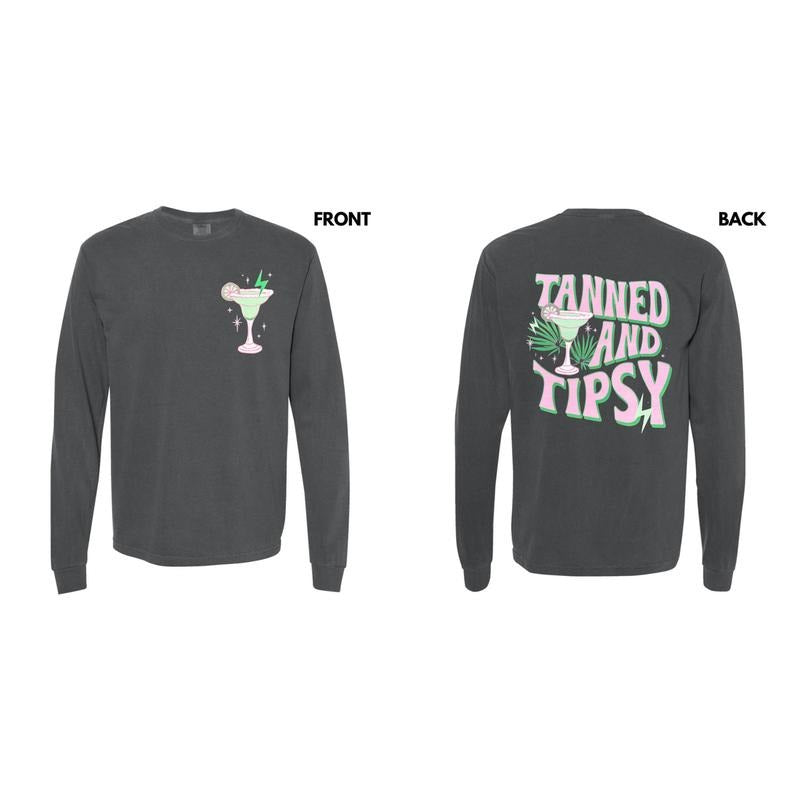 Bold Tanned And Tipsy Long Sleeve Comfort Colors T-Shirt Hoodie, Sweatshirt | RetroVerseTees.com