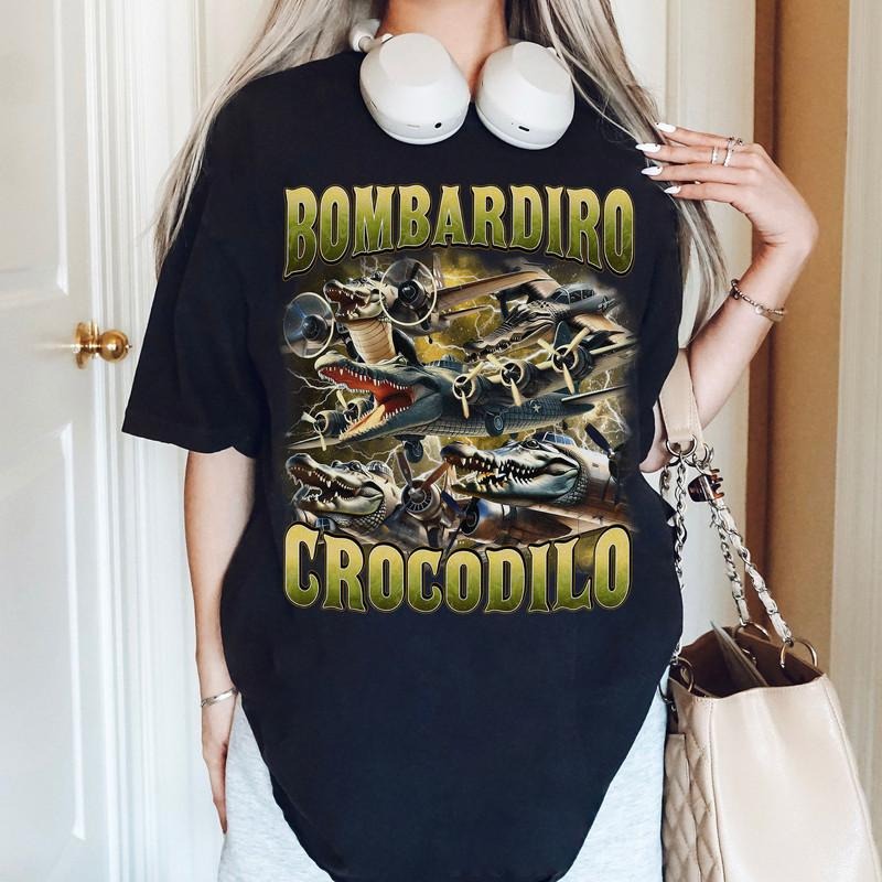 Bombardiro Crocodilo T-Shirt Italian Meme Funny Brainrot Graphic Tee Hoodie, Sweatshirt | RetroVerseTees.com