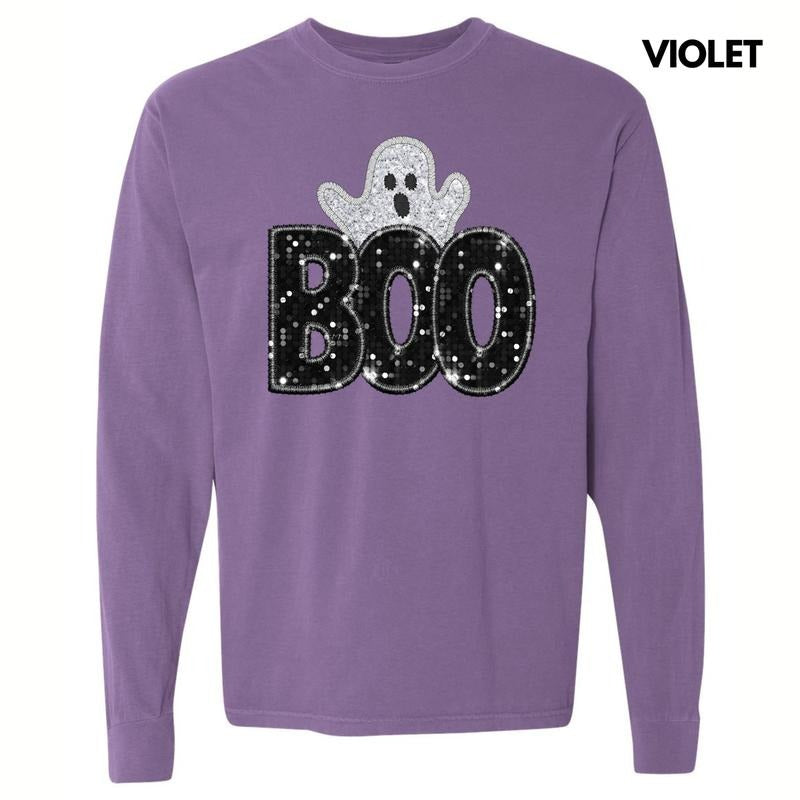 Boo & Ghost FAKE Glitter Long Sleeve Comfort Colors T-Shirt 'NLB' Hoodie, Sweatshirt | RetroVerseTees.com