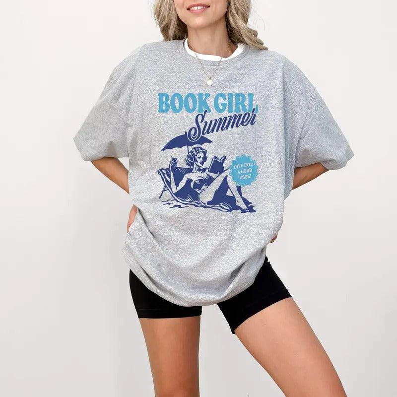 Book Girl Summer Shirt | Beach Book Lover Summer Bookish Funny Reader Oversized Beach Shirt Bookish Vacation Shirt...