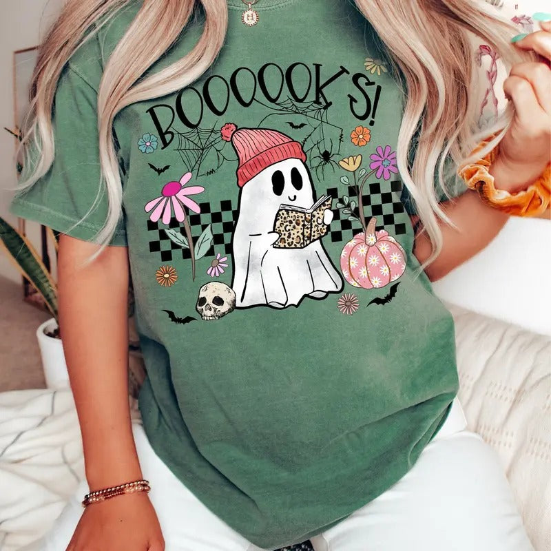 Book Lover Ghost Shirt, Halloween gift for Teacher, Librarian Gift, Boooks Ghost Comfort Colors, Books Boo, Girls...