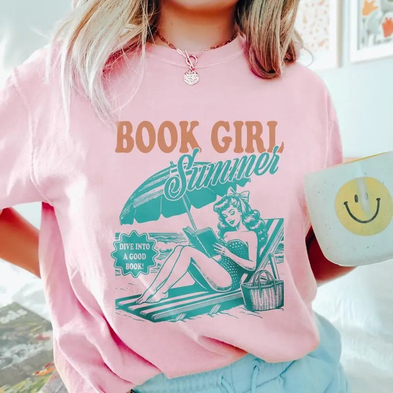 Book Merch Shirt Book Girl Summer Shirt, Beach Book Lover Summer Bookish Teacher Tshirt Book Gift Beach Shirt Bookish...